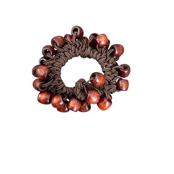 Wood Bead Stretch Hair Tie Elastic Brown Boho Style - Picture 1 of 3